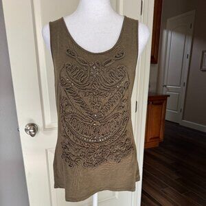 INC Olive Green Tank Top with Embellishment, Size Large